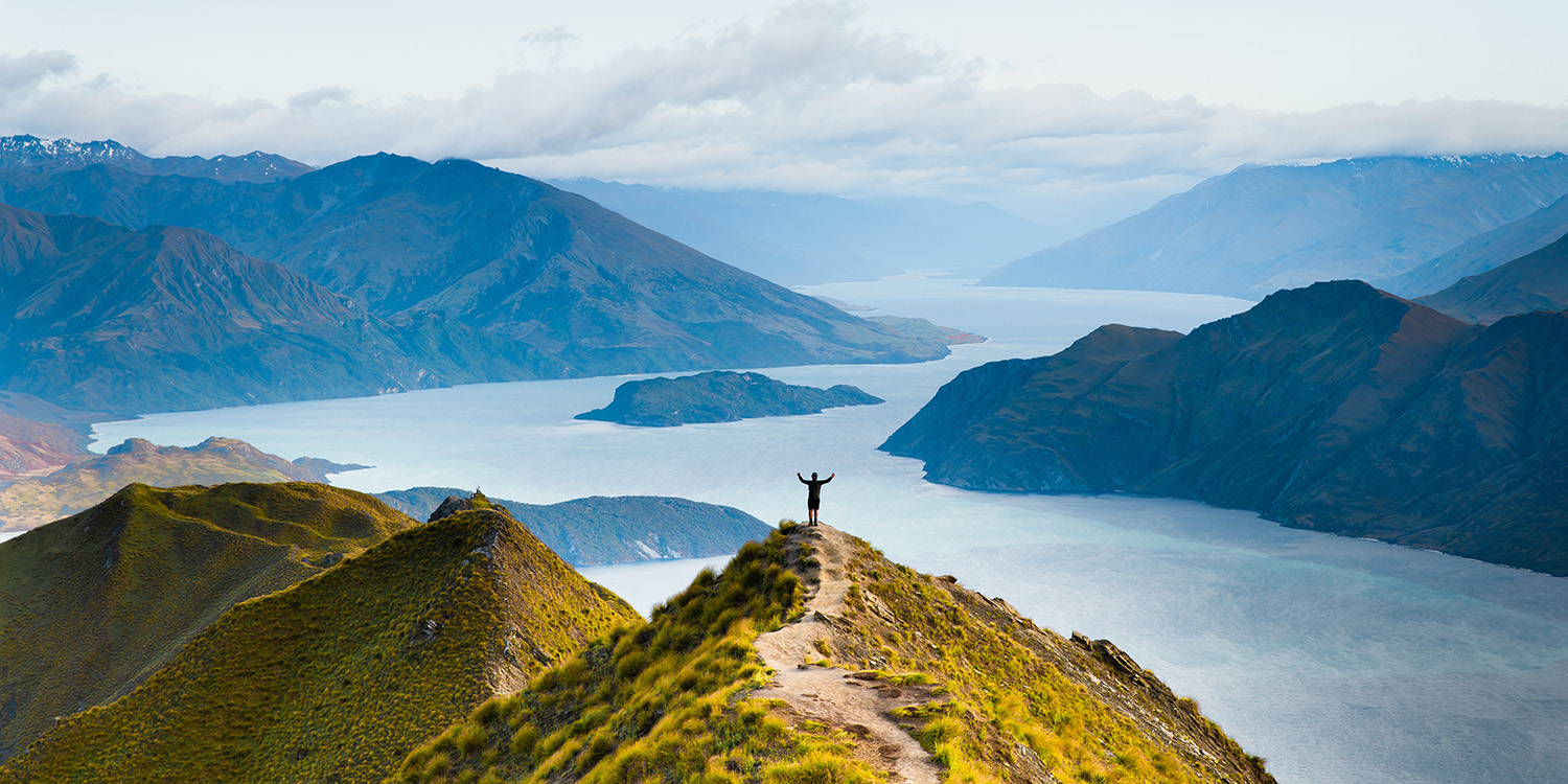 Roys peak mountain hike in Wanaka New Zealand. Popular tourism t